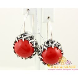 Серебряные серьги Бутон красный коралл 2337ккор